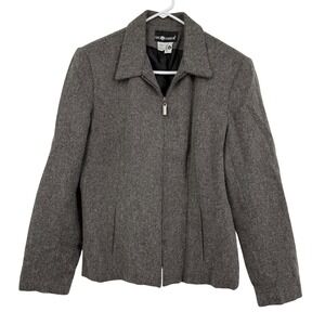 Sag Harbor Blazer Size 14 Gray Wool Blend Full Front Zip Long Sleeve Pockets
